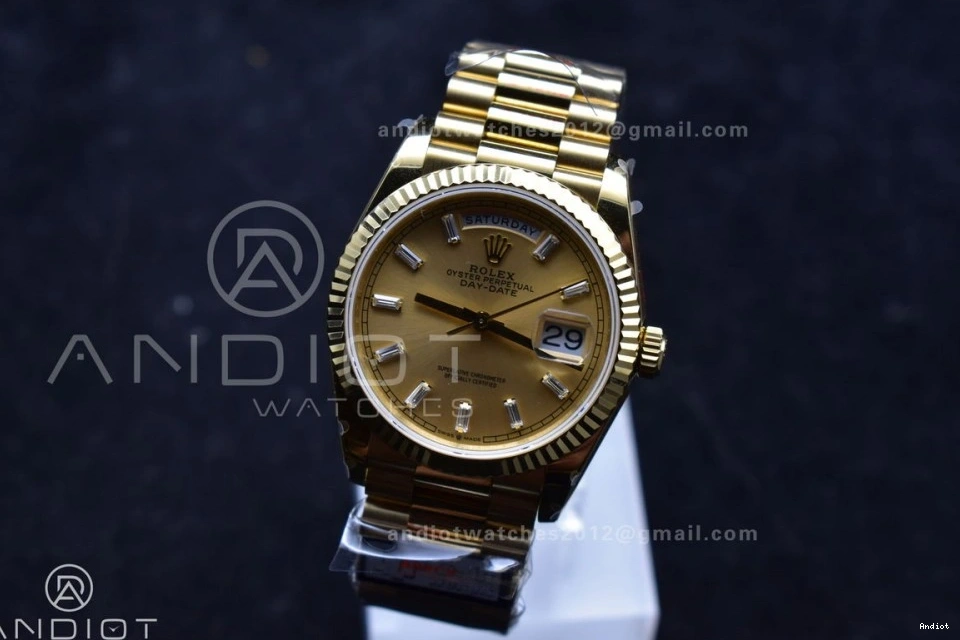 904L QF Stick Best Dial 36 on Gold DayDate YG with (Gain Weight) President vr3255 V5 Diamond Edition Steel Bracelet 1125